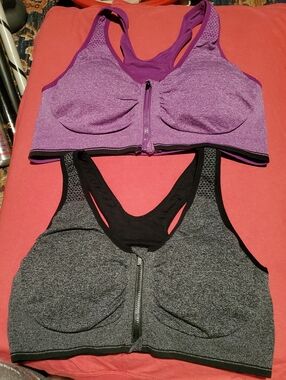 Women's Front-Zip Post- Surgery Recovery Sports Bras in Purple and Gray Bundle